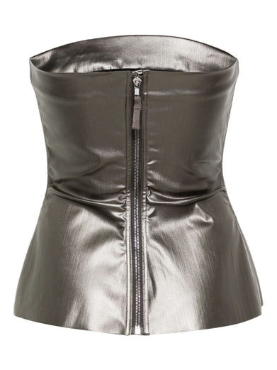 Lido bustier top in gun metal coated stretch denim