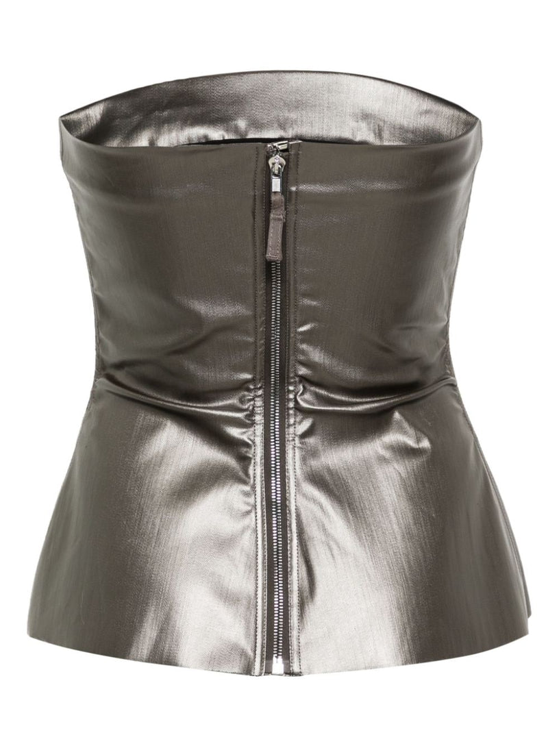 Lido bustier top in gun metal coated stretch denim