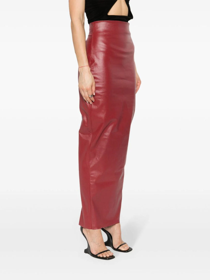 Dirt pillar in cardinal red coated stretch denim