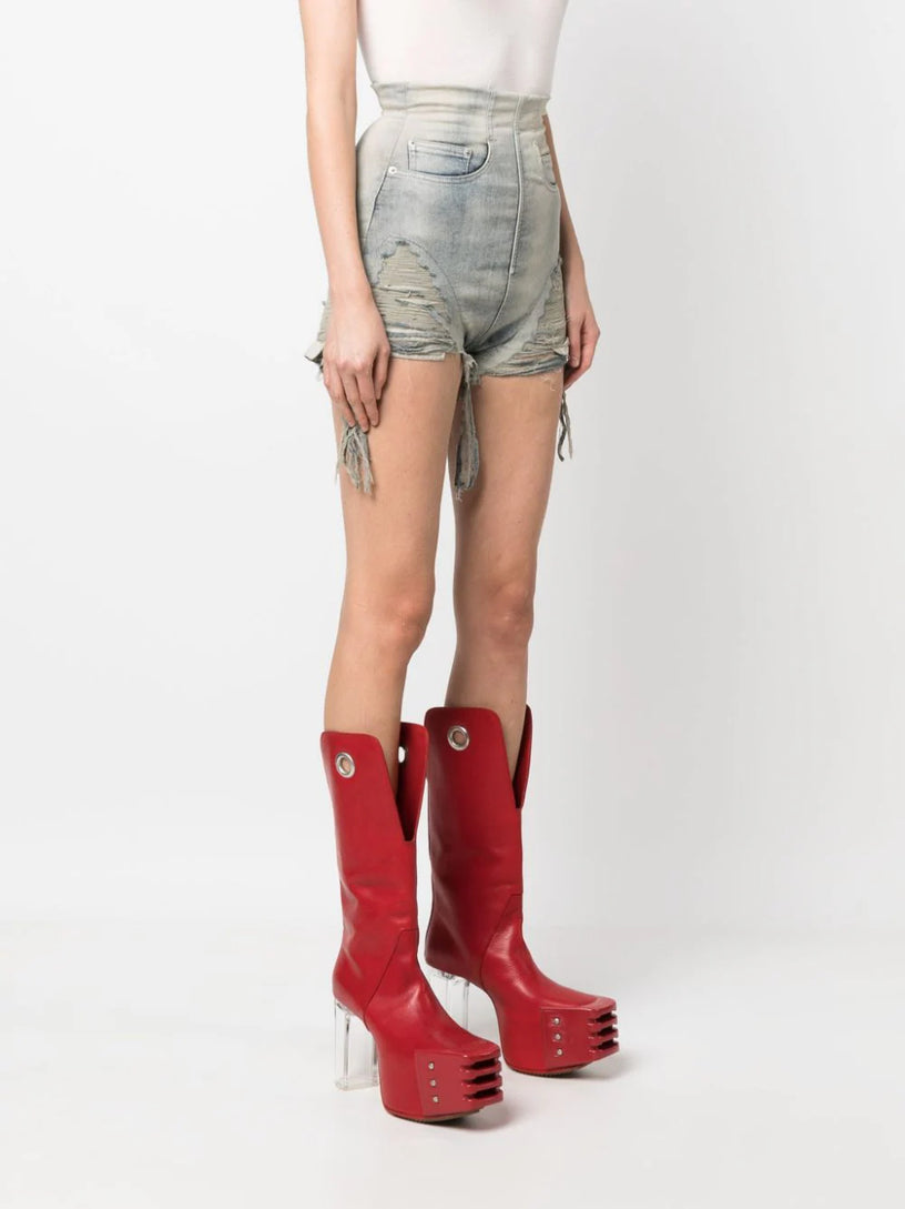 Dirt Cutoffs in sky stretch denim