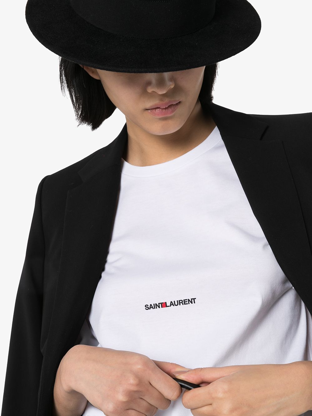 Classic crew-neck T-shirt with logo Saint Laurent Bianco | Grifo210