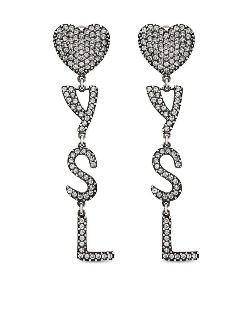 Opyum YSL heart earrings in metal and crystals