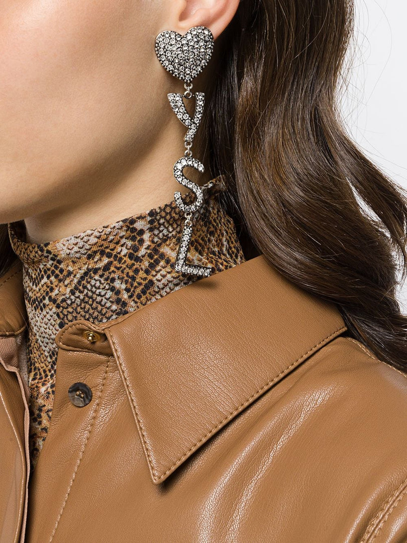 Opyum YSL heart earrings in metal and crystals