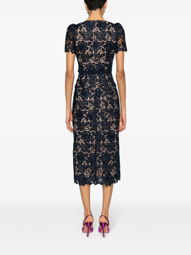 Navy lace open neck midi dress