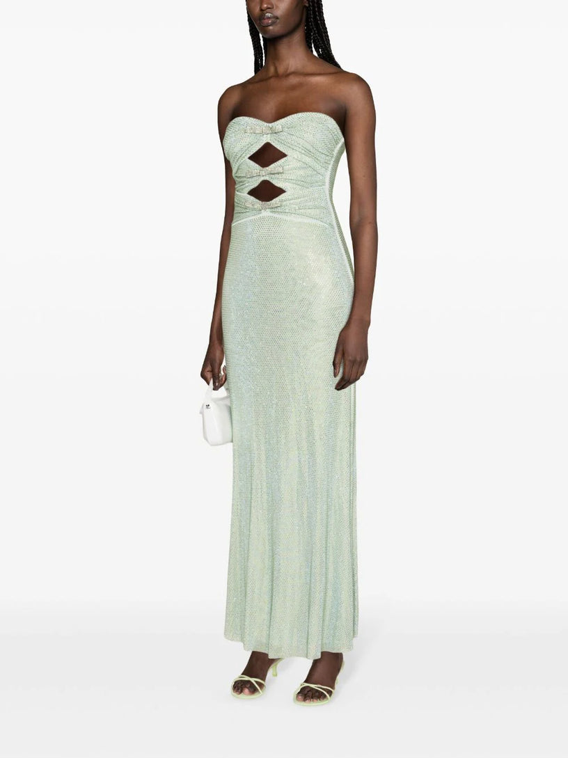 Mint rhinestone strapless maxi dress