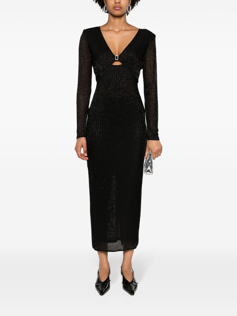 Beaded Mesh Midi Dress SELF PORTRAIT Nero