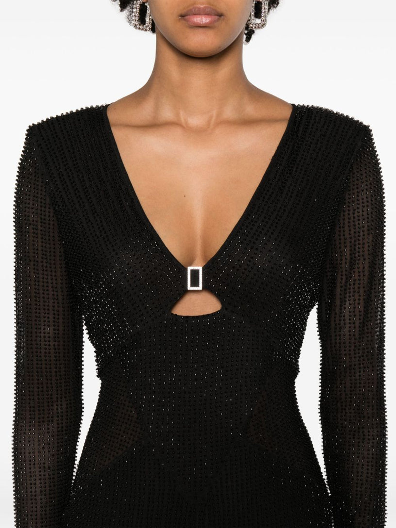 Beaded Mesh Midi Dress SELF PORTRAIT Nero | Grifo210