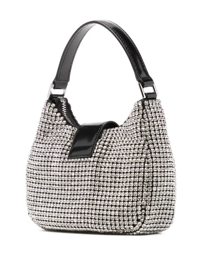Silver diamante crescent bow bag