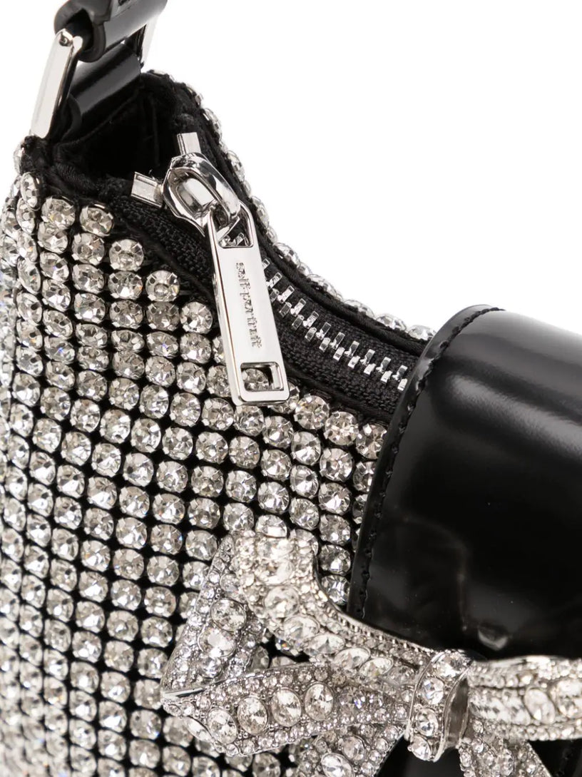 Silver diamante crescent bow bag