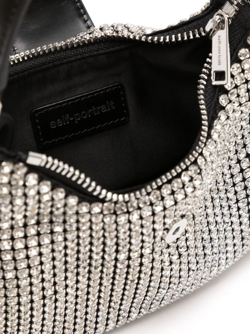 Silver diamante crescent bow bag