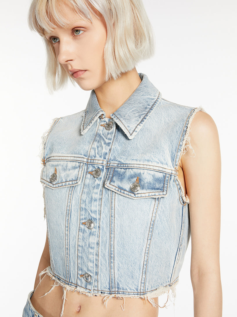 Cropped denim vest