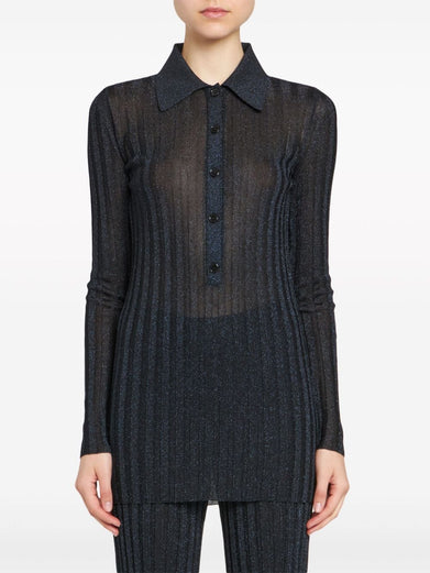 Lurex Rib Knit Polo Top