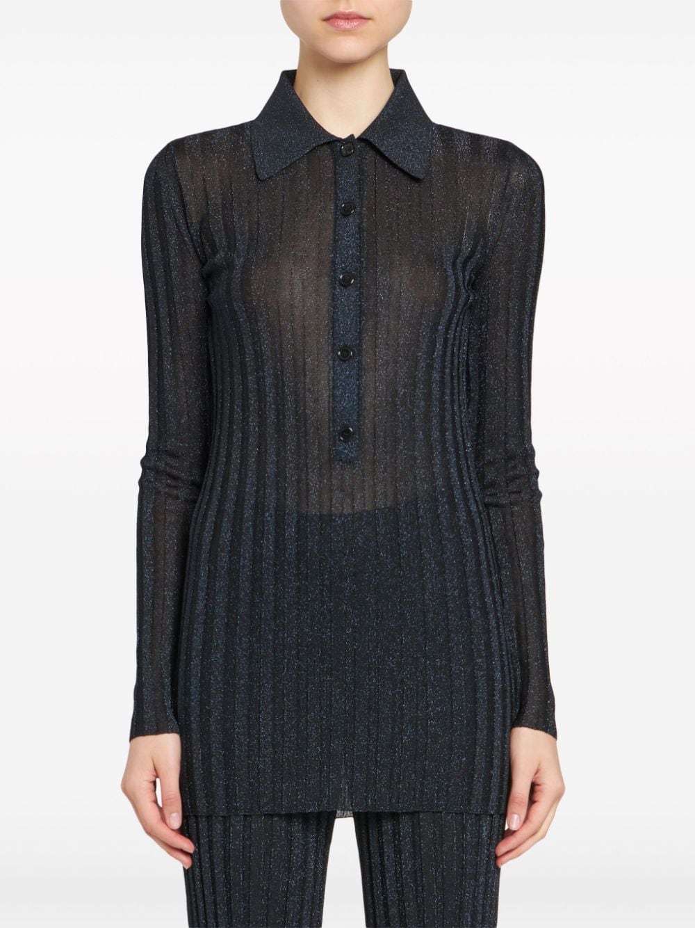 Lurex Rib Knit Polo Top