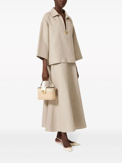 Linen canvas midi skirt