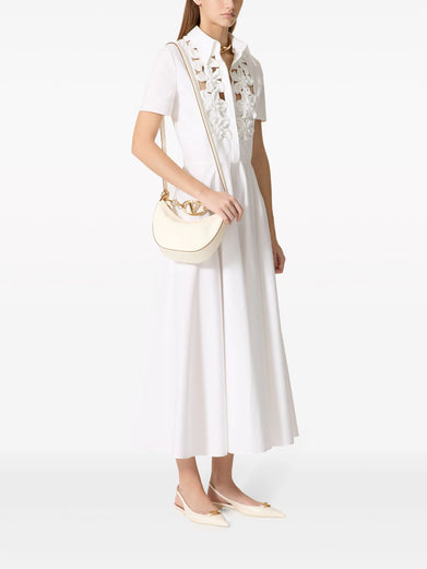 Midi dress in embroidered compact poplin