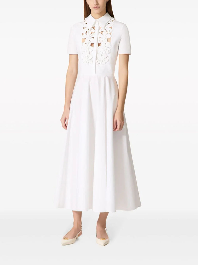 Midi dress in embroidered compact poplin