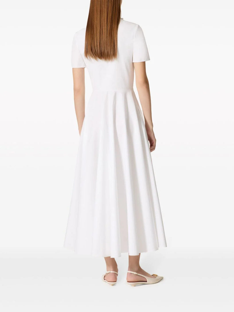 Midi dress in embroidered compact poplin