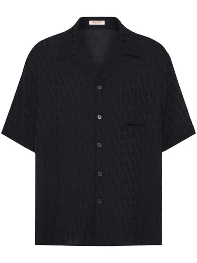 Bowling shirt in silk with Toile Iconographe motif