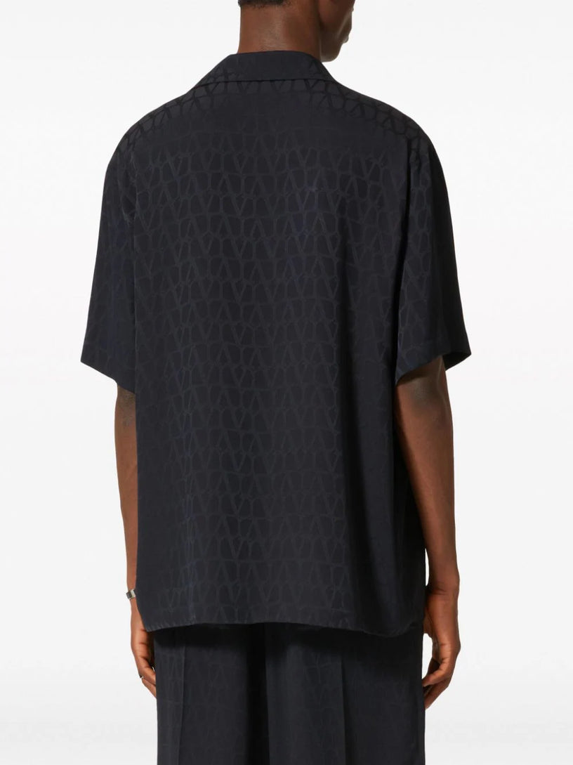 Bowling shirt in silk with Toile Iconographe motif