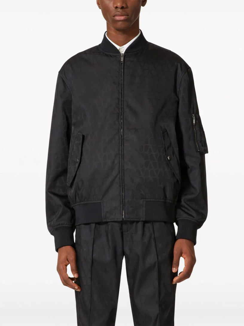 Nylon bomber jacket with all-over Toile Iconographe print