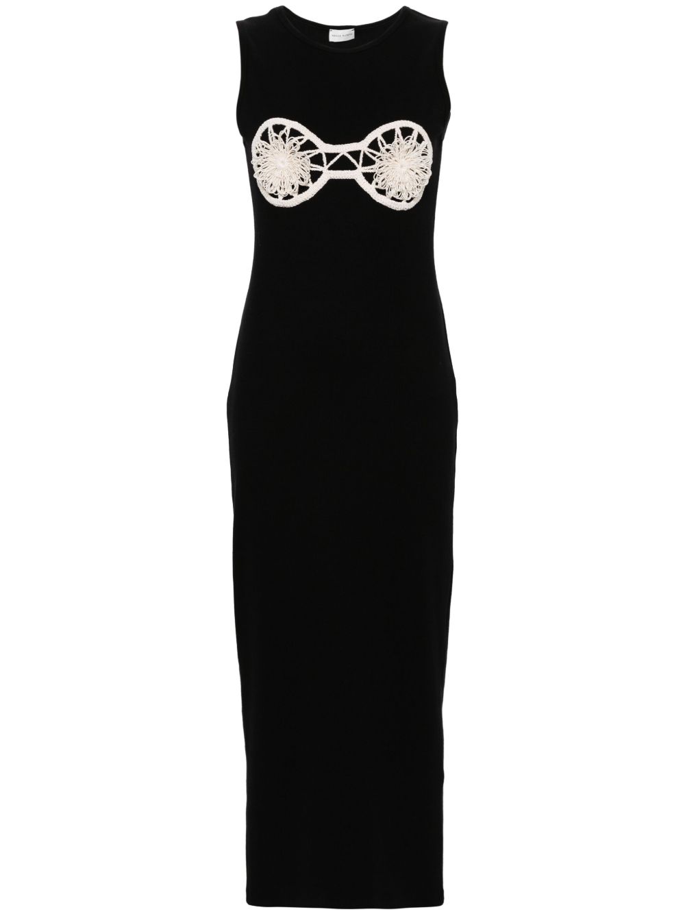 Floral-appliqué ribbed dress