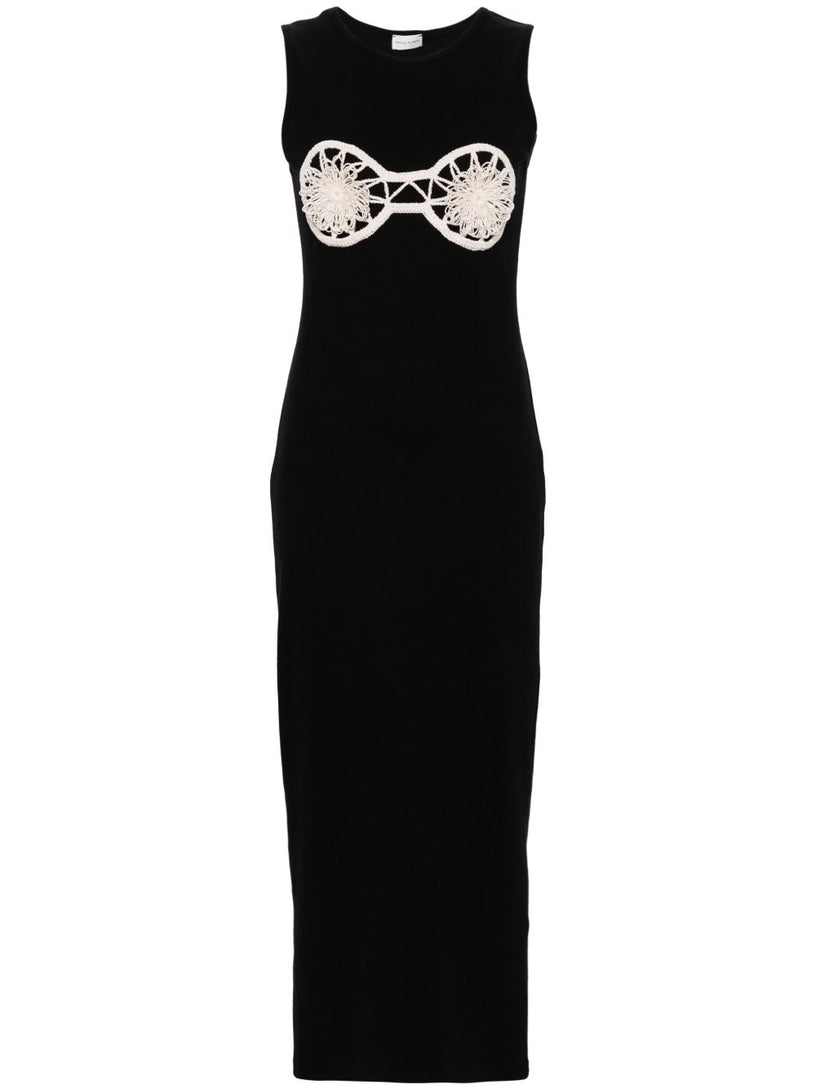 Floral-appliqué ribbed dress