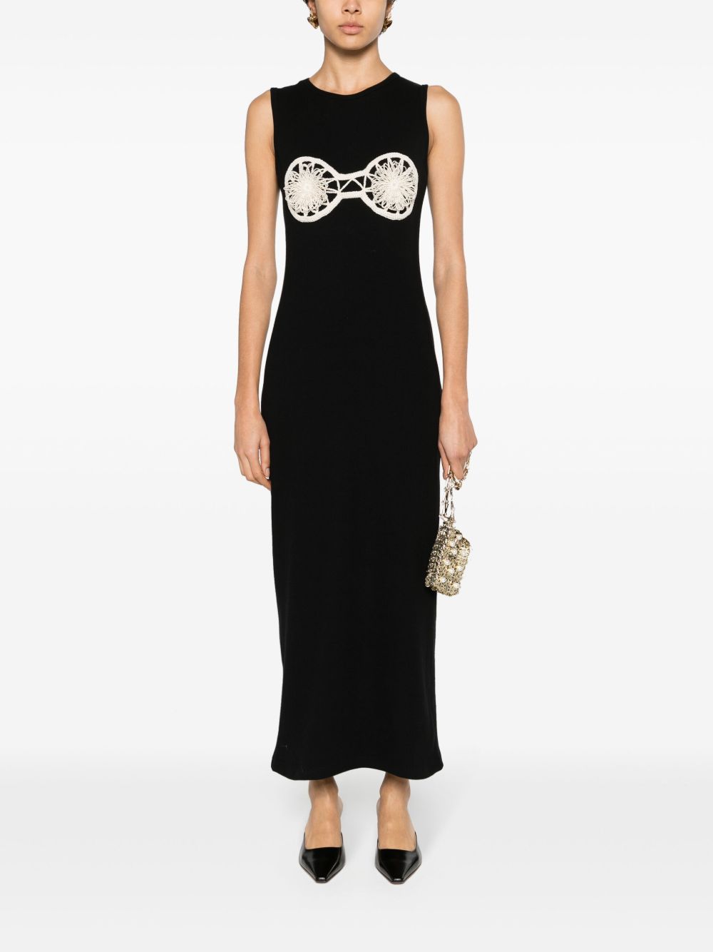 Floral-appliqué ribbed dress