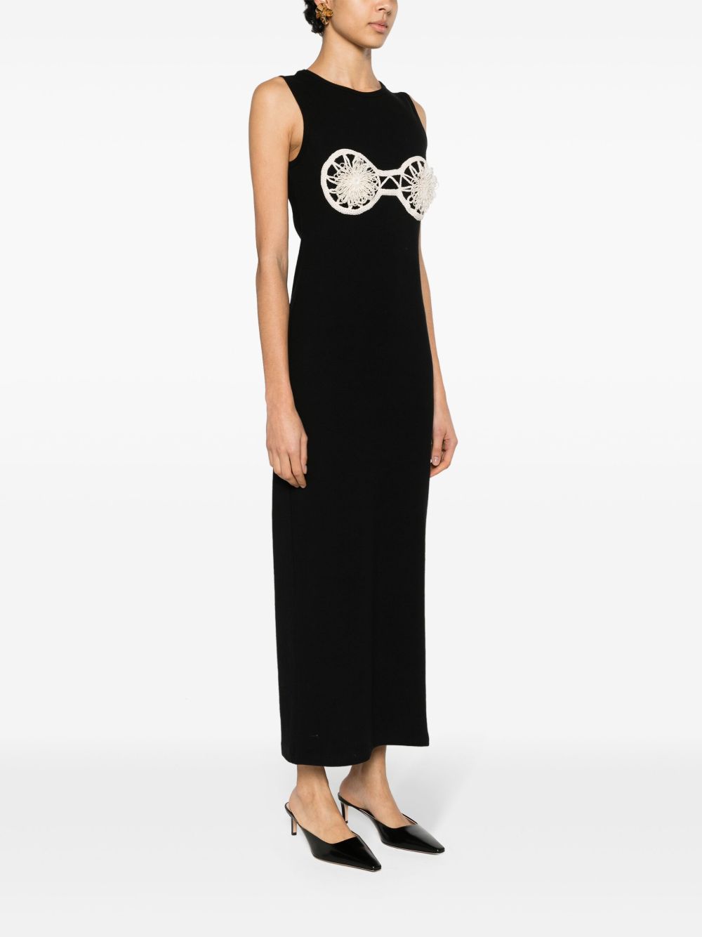 Floral-appliqué ribbed dress