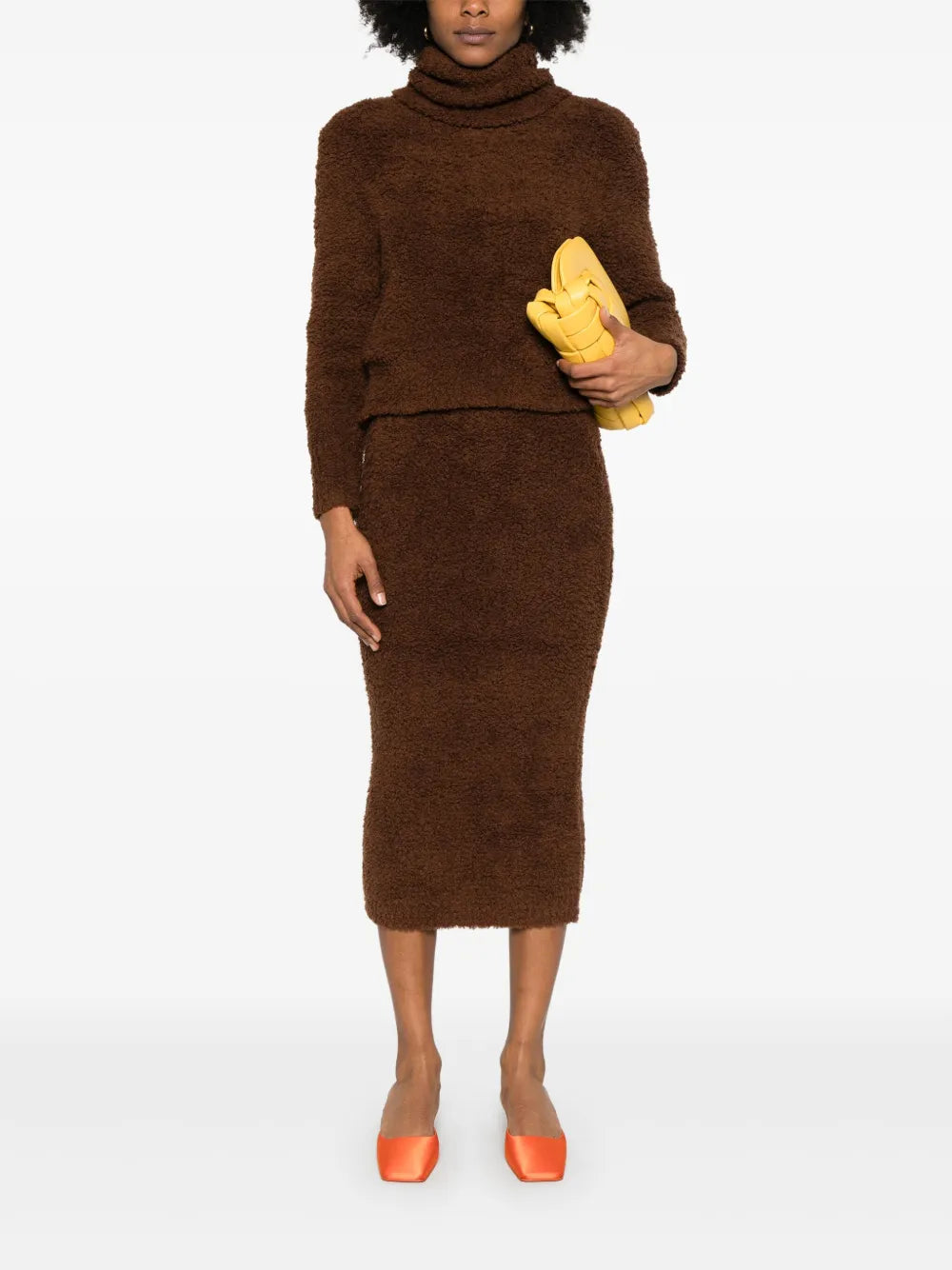 Fluffy knit midi skirt