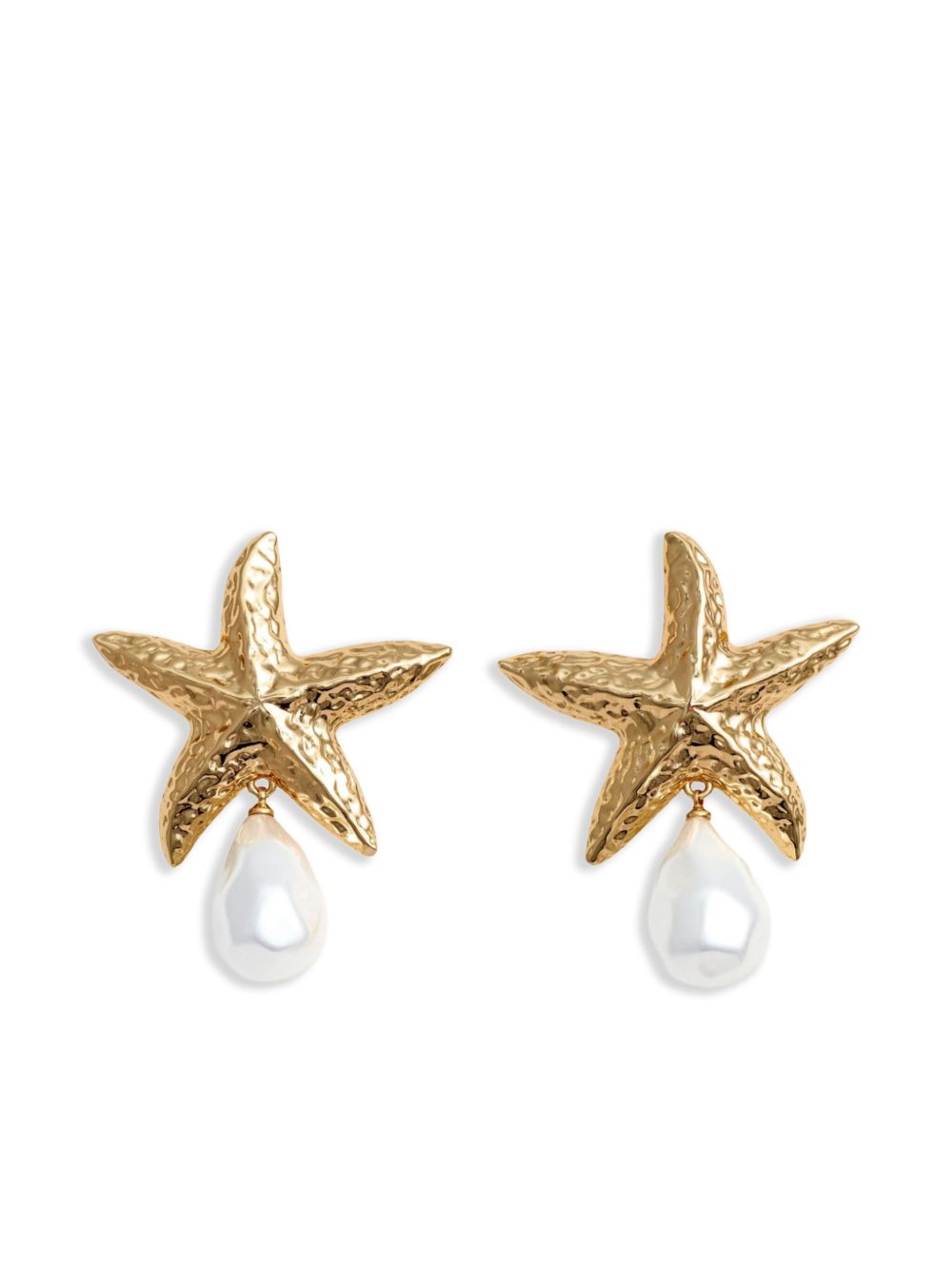 Pearl earrings with starfish in speckled gold