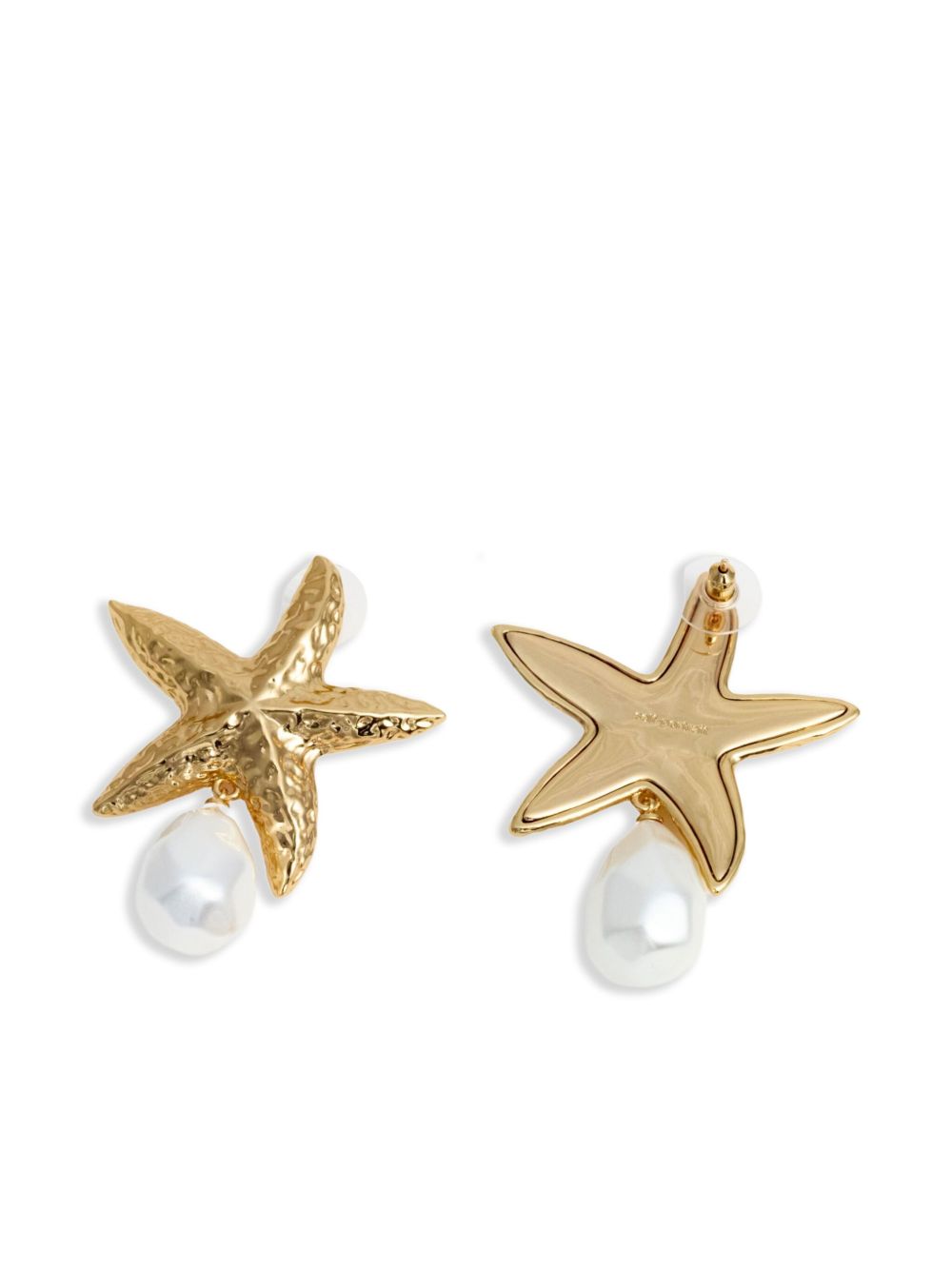 Pearl earrings with starfish in speckled gold