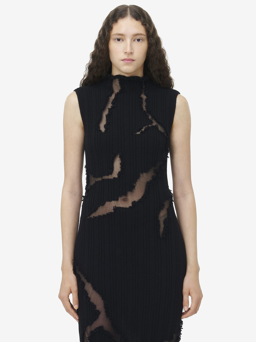 knee length dresses for ladies Distressed Effect Knitted Midi Dress Alexander McQueen Nero