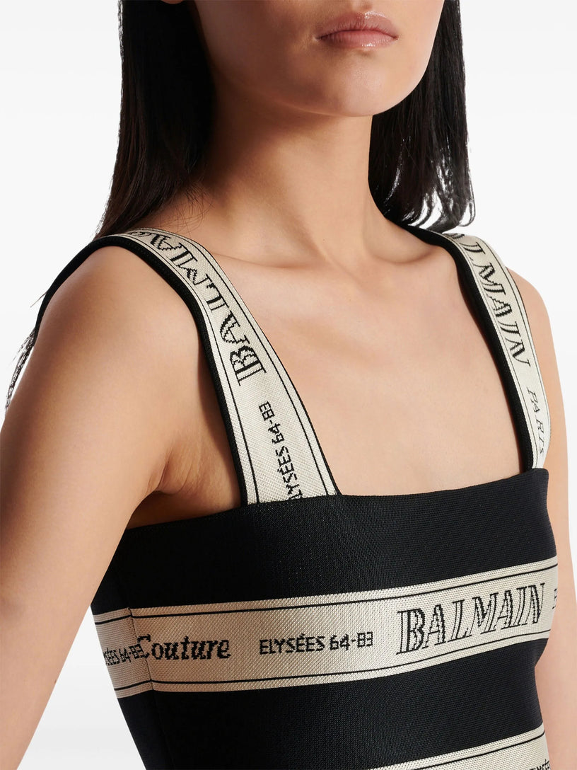 Cropped top in jacquard with Balmain ribbon motif