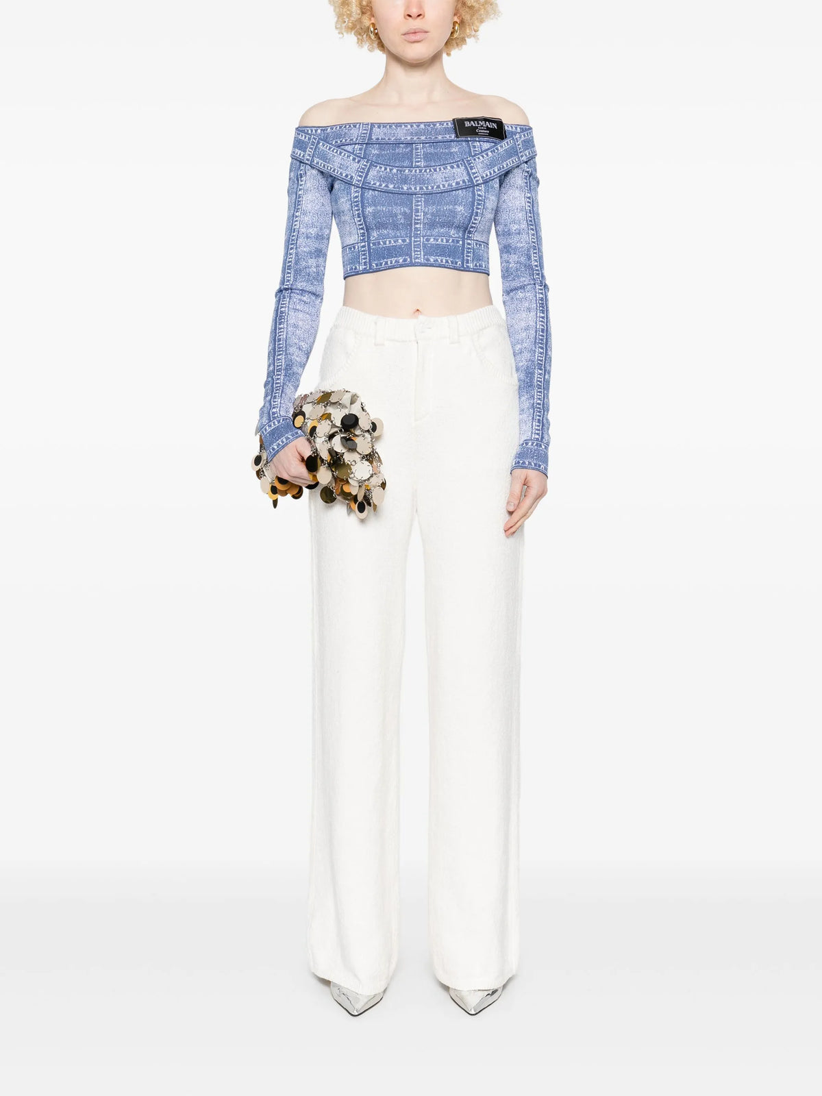 Top with denim effect print