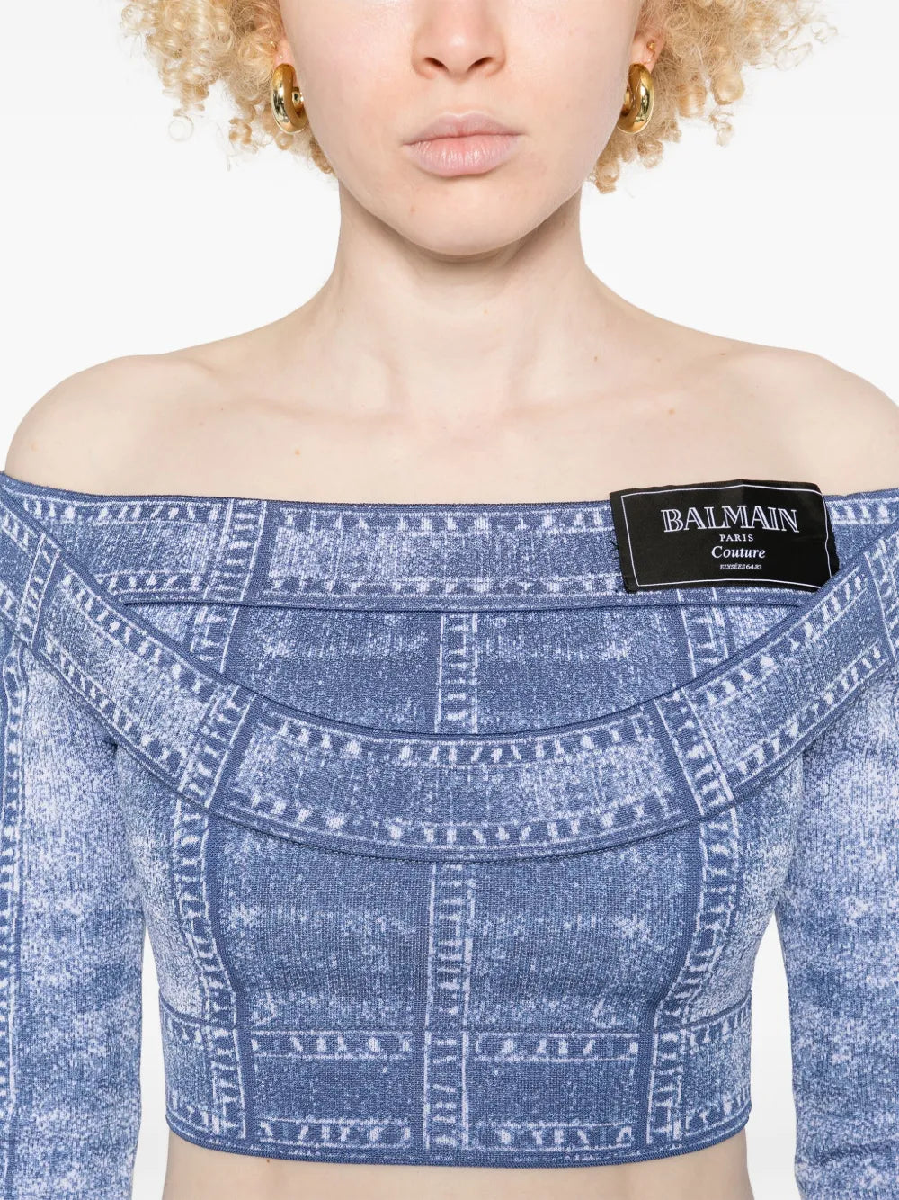 Top with denim effect print