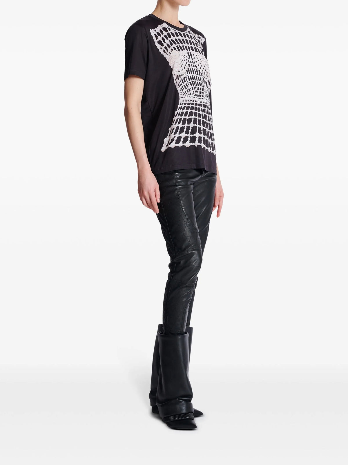 Flowing T-shirt with trompe-l'œil print and embroidery