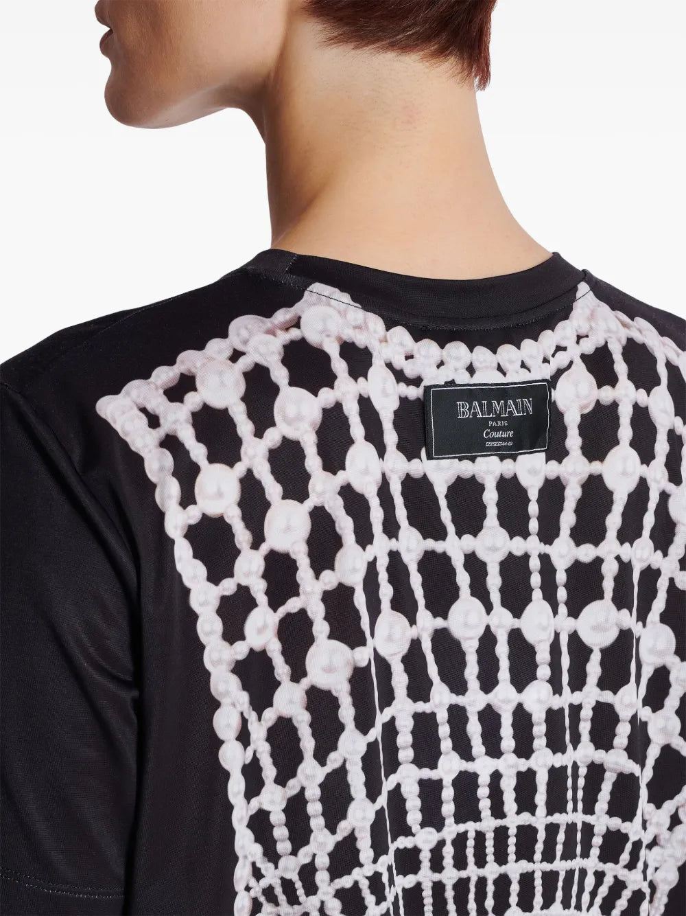 Flowing T-shirt with trompe-l'œil print and embroidery