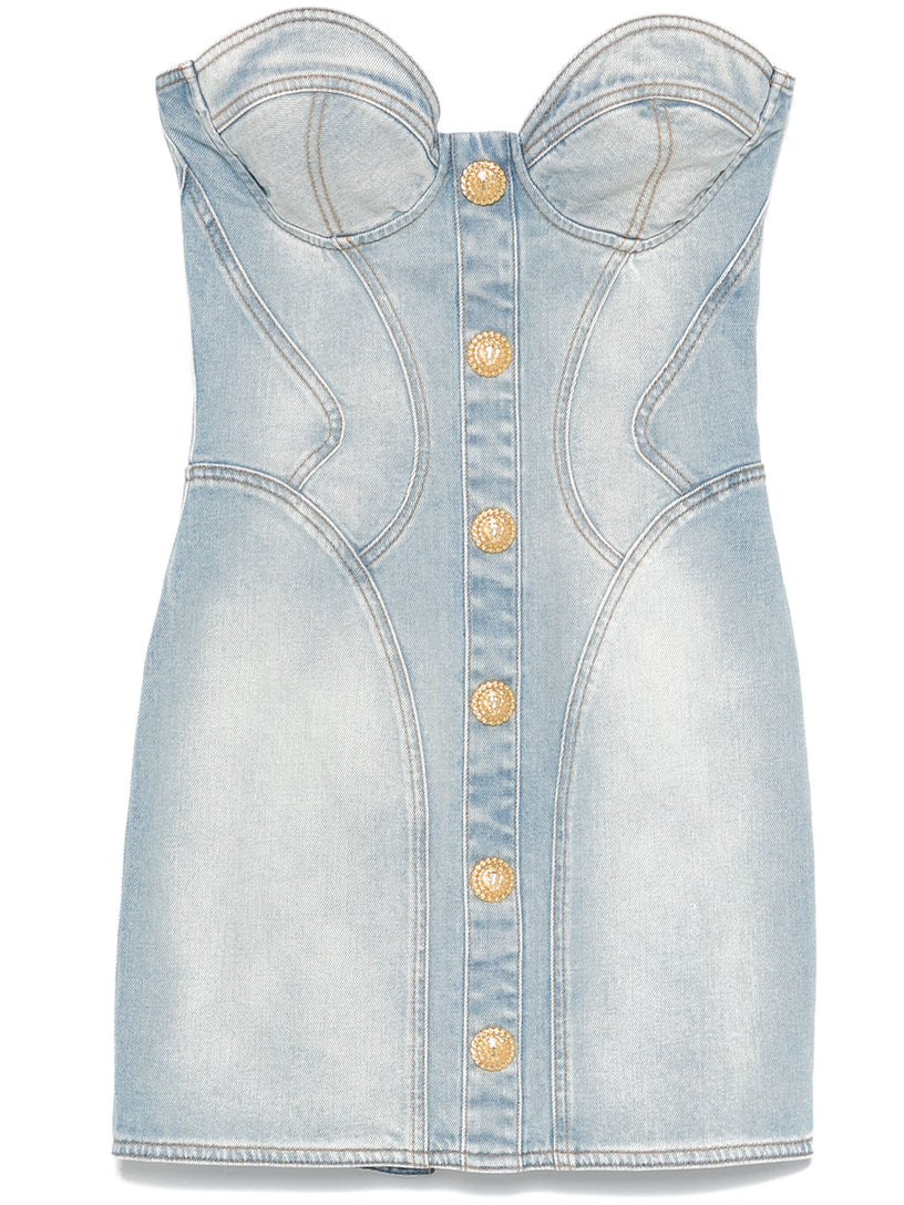 Short denim dress with buttons BALMAIN Azzurro | Grifo210 Short denim dress with buttons BALMAIN Azzurro | Grifo210