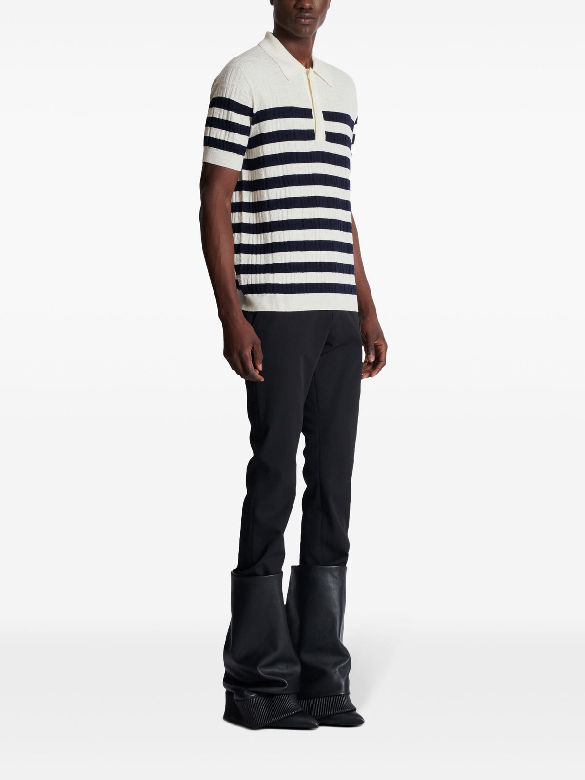 Knitted marinière polo shirt with monogram