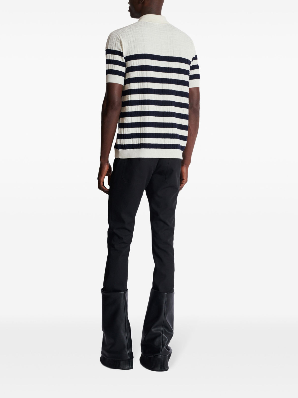 Knitted marinière polo shirt with monogram