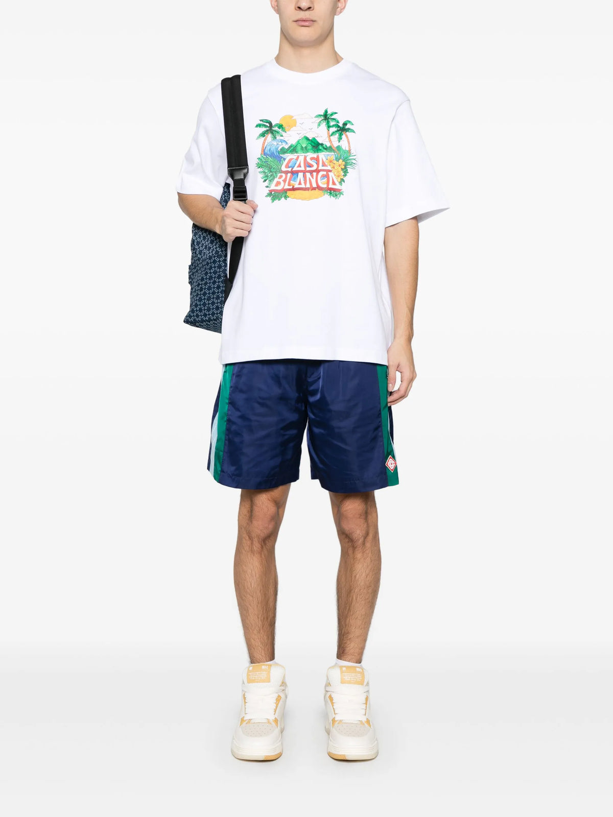 Pleated nylon sports shorts