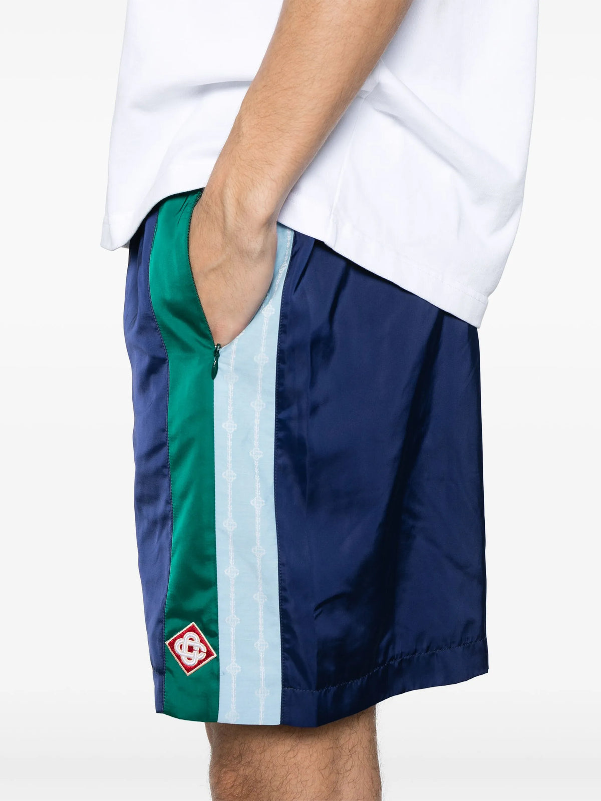 Pleated nylon sports shorts