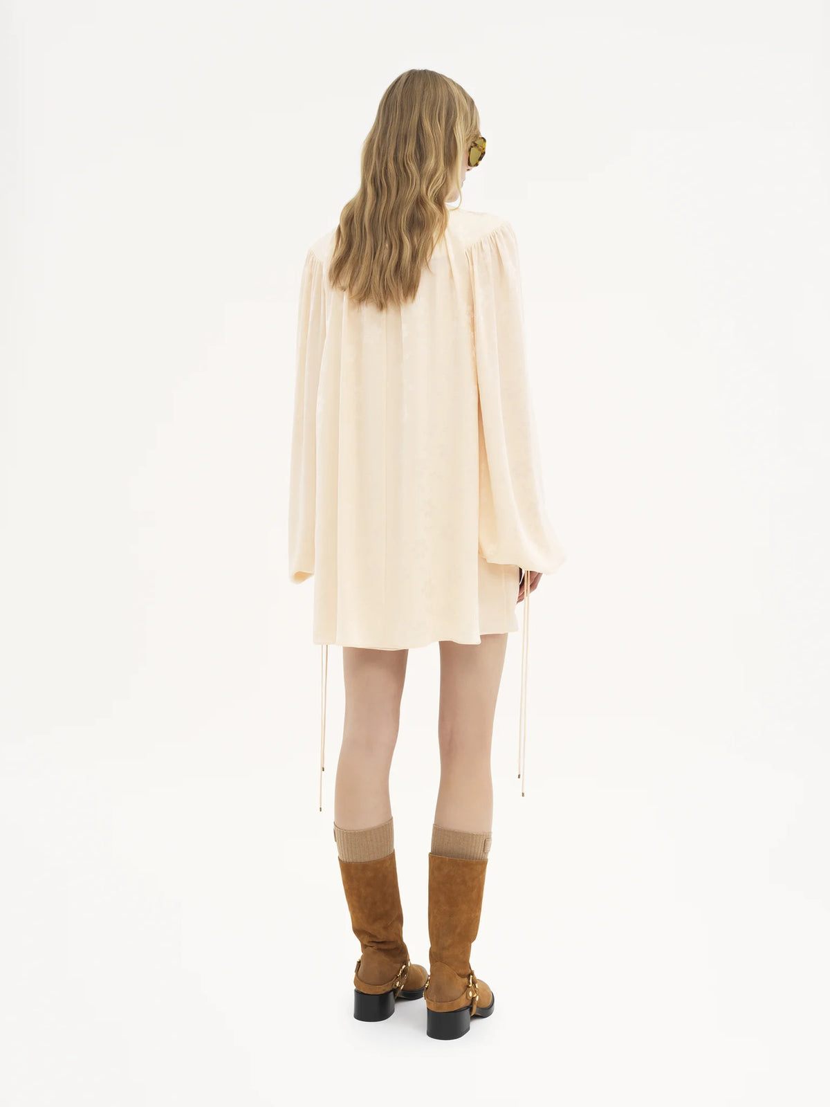 Gathered mini dress in silk jacquard