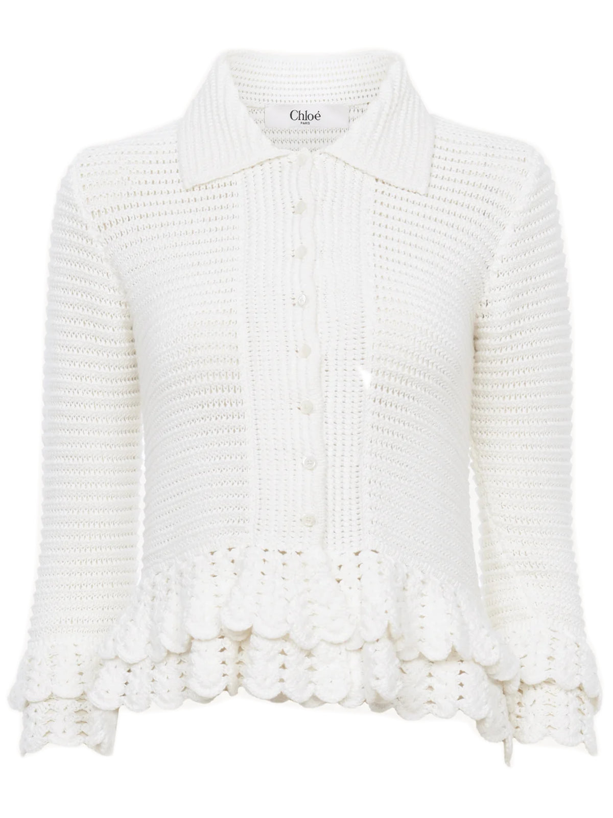 Fitted crochet knit cardigan