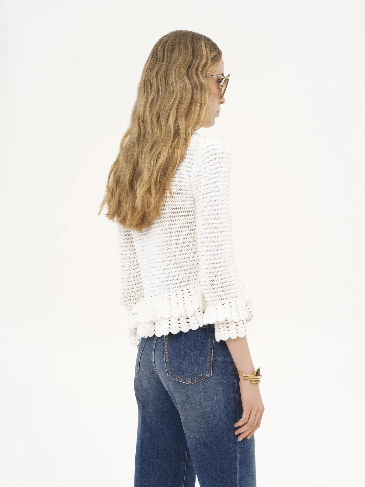 Fitted crochet knit cardigan