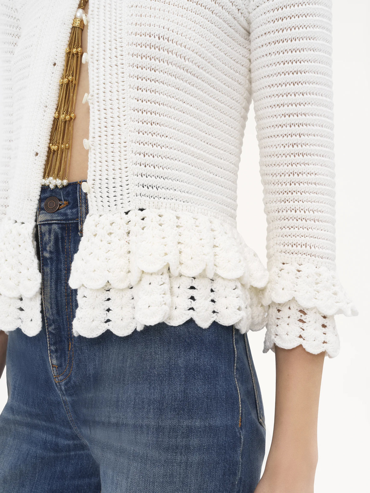 Fitted crochet knit cardigan