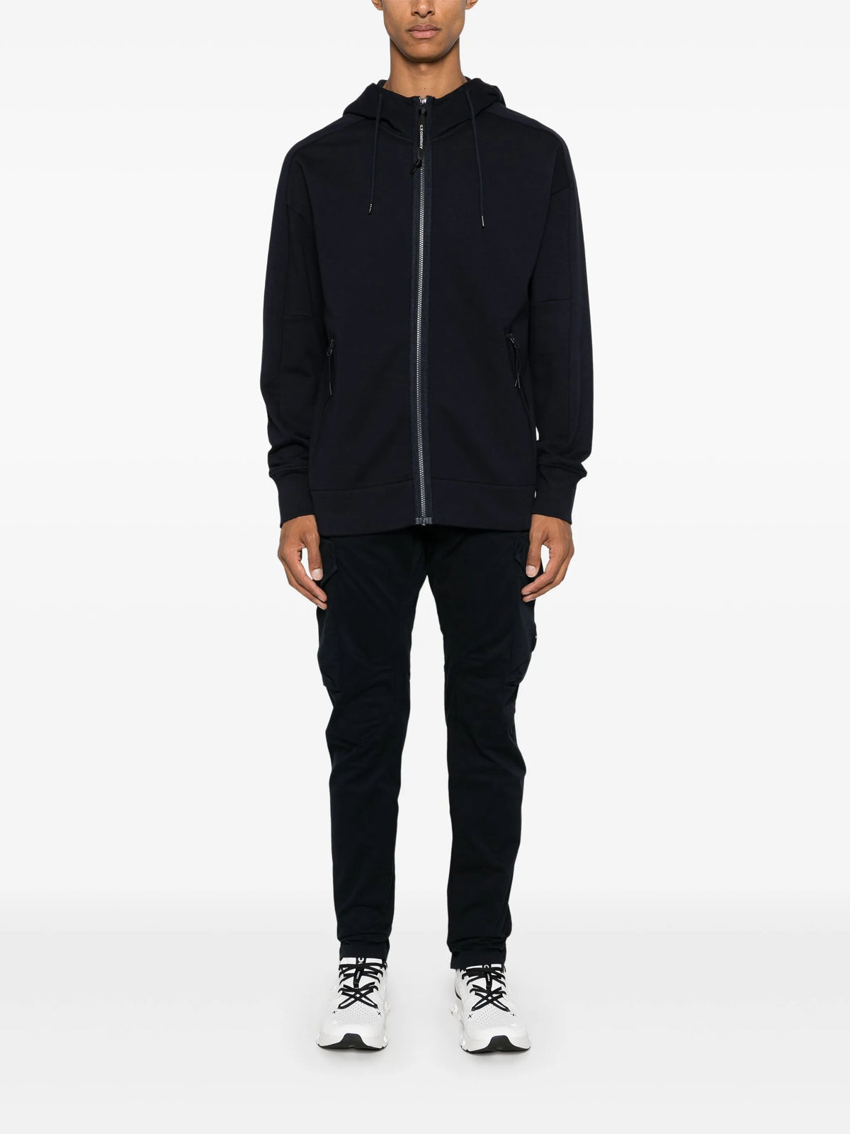 Diagonal Raised Fleece Goggle Zipped Hooded Sweatshirt