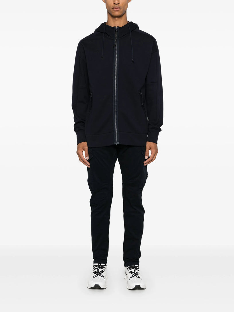 Diagonal Raised Fleece Goggle Zipped Hooded Sweatshirt