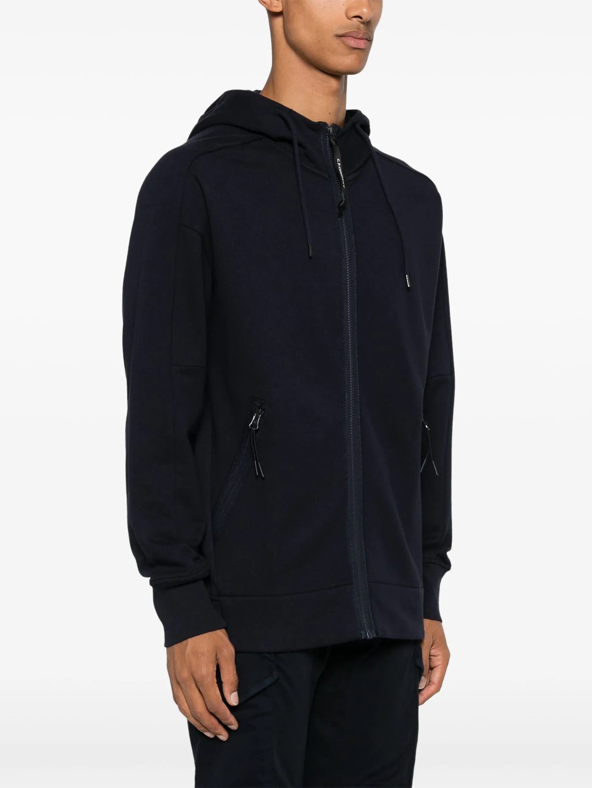 Diagonal Raised Fleece Goggle Zipped Hooded Sweatshirt