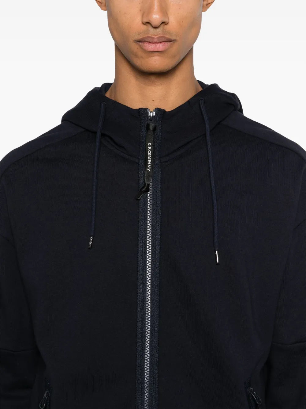 Diagonal Raised Fleece Goggle Zipped Hooded Sweatshirt